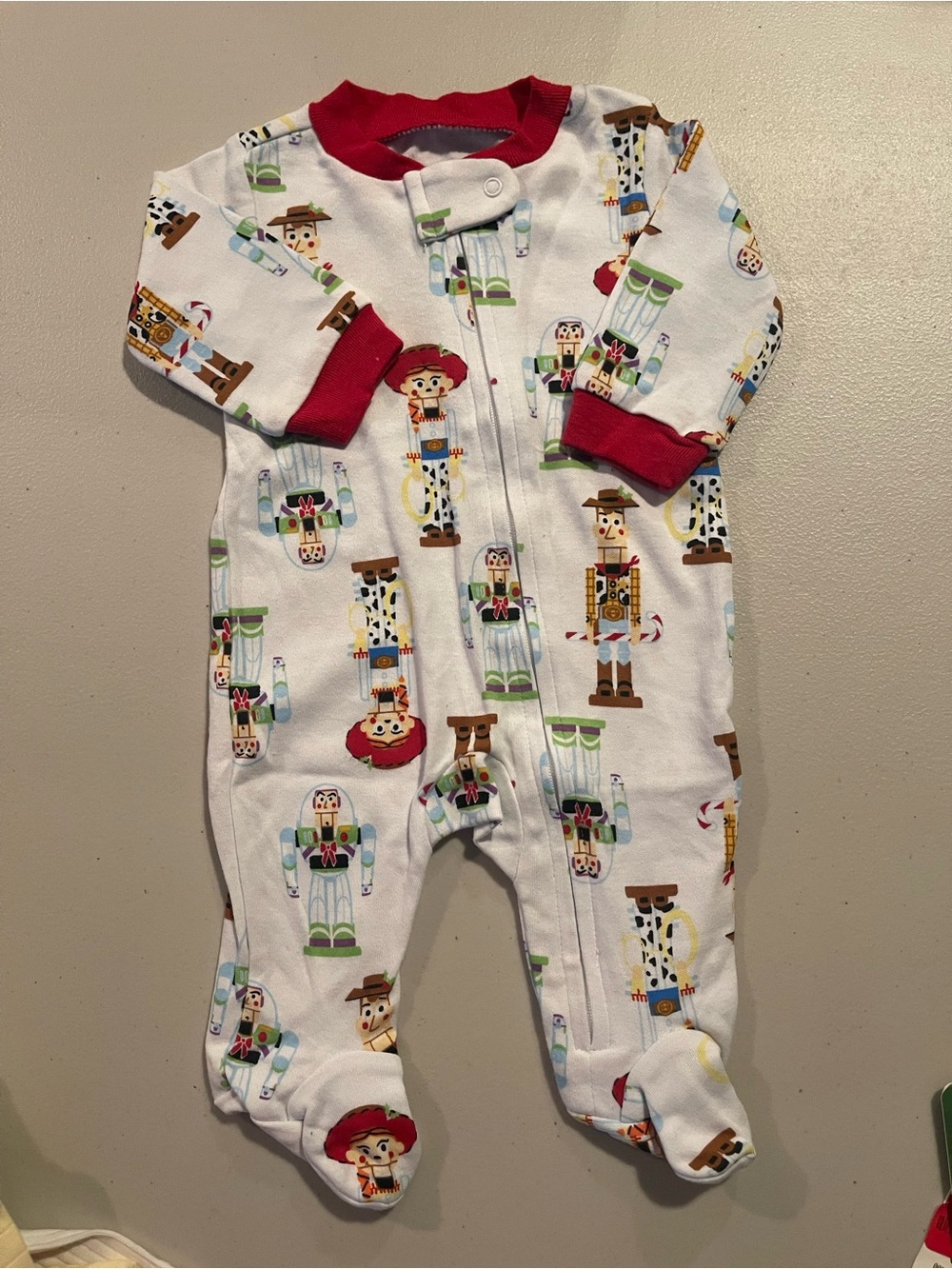 Disney White Nutcracker & Cowboy Footed Pajama with Red Trim